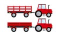 Red farm tractor with open trailer icon set isolated on white background Royalty Free Stock Photo