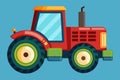 A red farm tractor stands out against a vibrant blue background in this customizable cartoon illustration, Farm tractor Royalty Free Stock Photo