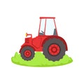 Red Farm Truck Cartoon Related Element On Patch Of Green Grass