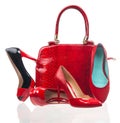 Red fashion women shoes and handbag on white Royalty Free Stock Photo