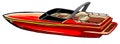 Red fast motorboat. Speedboat, water transport, rescuer. Can be used for topics like tourism, vacation, vessel