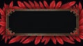 red feather themed border frame on black backgro ai generated Royalty Free Stock Photo