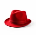 Authentic Red Fedora Hat On White Background Royalty Free Stock Photo