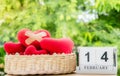 Red felt heart with adhesive plasters on basket..Valentine day Royalty Free Stock Photo