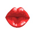 Red female glossy lips, sensual kiss symbol vector Illustration on a white background Royalty Free Stock Photo