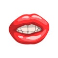 Red female glossy lips with white teeth vector Illustration on a white background Royalty Free Stock Photo