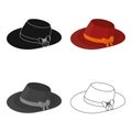 Red female hat with a bow. Summer hat for adult women. Woman clothes single icon in cartoon style vector symbol stoc