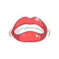 Red female mouth with bared teeth, emotional mouth of young woman vector Illustration on a white background Royalty Free Stock Photo