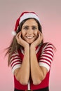 Red female santa smiling pose