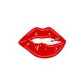 Red female sexy lips. Biting lips with red lipstick. Vector illustration