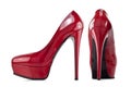 Red female shoes with high heels Royalty Free Stock Photo