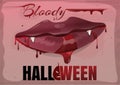 Red feminine lips in blood. Bloody Halloween Royalty Free Stock Photo