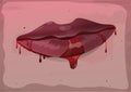 Red feminine lips in blood. Vector illustration