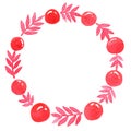 Red fern leaf wreath with Christmas ball watercolor. Royalty Free Stock Photo