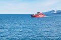 Red ferry boat going to Thassos from Keramoti port Royalty Free Stock Photo