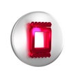 Red Fertilizer bag icon isolated on transparent background. Silver circle button.