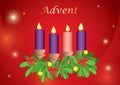 Red festive background with 4 advent candles - vector illustration