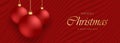 Red festive christmas background with red xmas hanging balls.