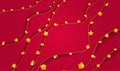 Red festive layered background with golden items