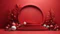 Red festive podium decoration with New Year\'s attributes. Generative AI