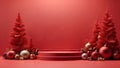 Red festive podium decoration with New Year\'s attributes. Generative AI