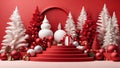 Red festive podium decoration with New Year\'s attributes. Generative AI