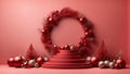 Red festive podium decoration with New Year\'s attributes. Generative AI