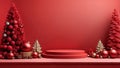 Red festive podium decoration with New Year\'s attributes. Generative AI