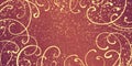 Red festive rich rich background with a border of ornate golden curves, grainy and mottling Royalty Free Stock Photo