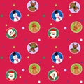 Red festive simple pattern with christmas stickers for gift wrapping Royalty Free Stock Photo
