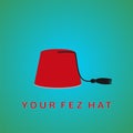 red fez hat on blue background flat vector illustration