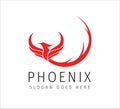 red fiery flame open wing phoenix with long curly tail vector icon logo design