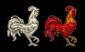 Red fiery rooster. Vintage black vector engraving illustration