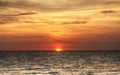 Red, fiery sunset over the ocean