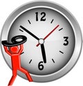 Red figure lifting the number 9 onto a clock face Royalty Free Stock Photo