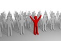 Red figure standing out of grey crowd. 3D rendering. Royalty Free Stock Photo