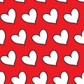 Red fill hearts in diagonal alignment isolated in a white transparent seamless infinite heart pattern background