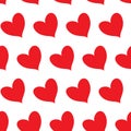 Red fill hearts in diagonal alignment isolated in a white transparent seamless infinite pattern background