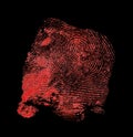 Red fingerprint on black background. Bloody fingerprint