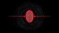 Red Fingerprint on Black Background with Digital Elements and Circles for Security Technology Themes Royalty Free Stock Photo