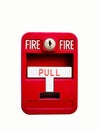 Red fire alarm box for warning and security system. Pull danger Royalty Free Stock Photo