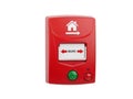 Red fire alarm call point with mute button and house symbol isolated on white background Royalty Free Stock Photo