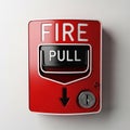 Red fire alarm pull station with PUL text and keyhole on a white wall safety emergency Royalty Free Stock Photo