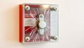 Red fire alarm pull station on a wall Generative AI Royalty Free Stock Photo