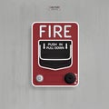 Red fire alarm switch on gray concrete background. Vector. Royalty Free Stock Photo