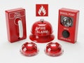 Red fire alarm system equipment on a clean white background isolated on white background Royalty Free Stock Photo