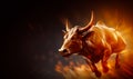 Red fire bull background. Animal in fire illustration. Generative AI