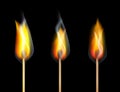 Red Fire Burn Match Wood on Black Background Royalty Free Stock Photo