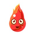Red Fire Element In FlamesEgg-Shaped Cute Fantastic Character With Big Eyes Vector Emoji Icon