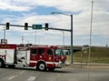 Red Fire Engine rushing to a fire, Tulsa, Oklahoma